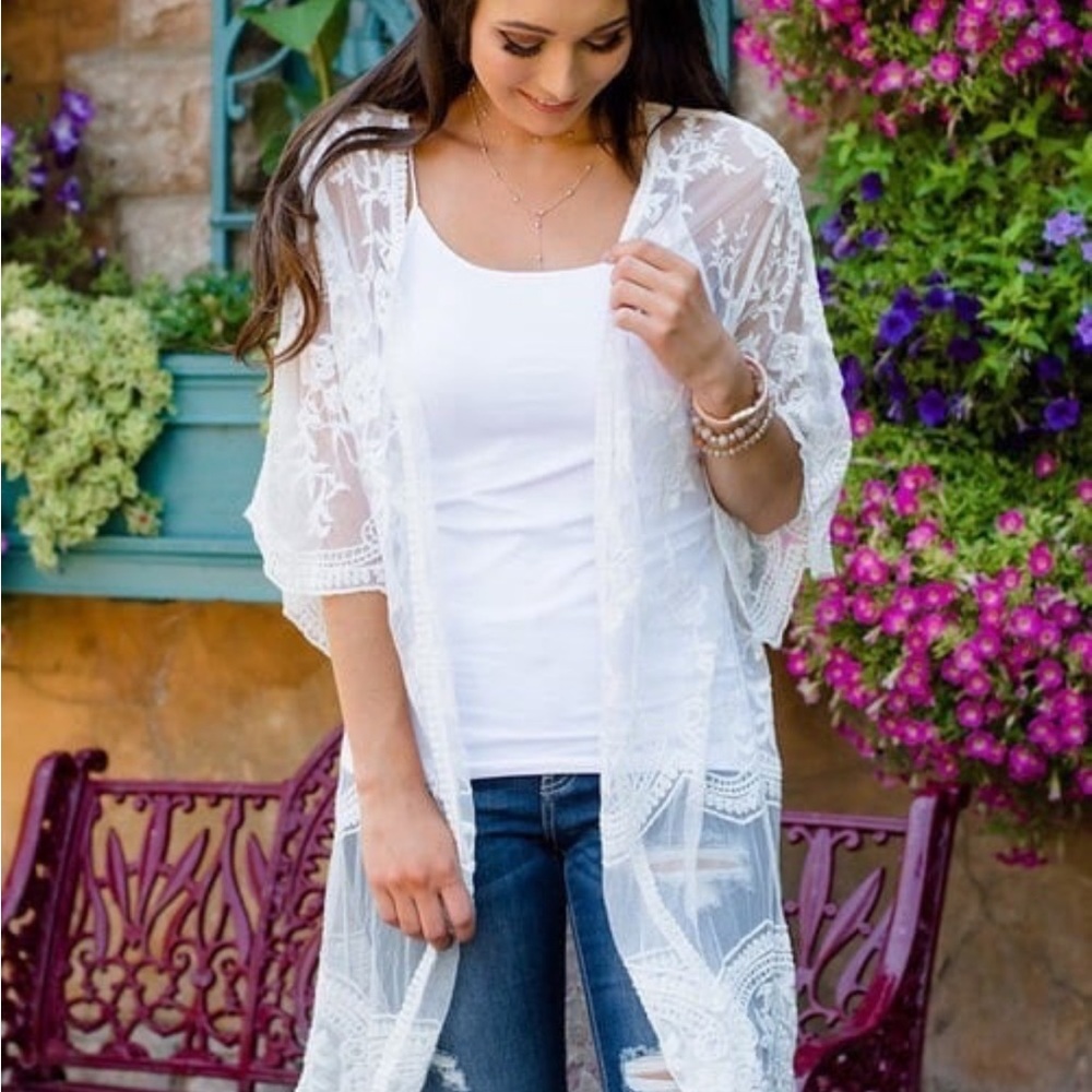 White Lace Kimono Cardigan boho festival cover up beach boho